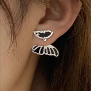 Silver and Black Butterfly Stud Earrings